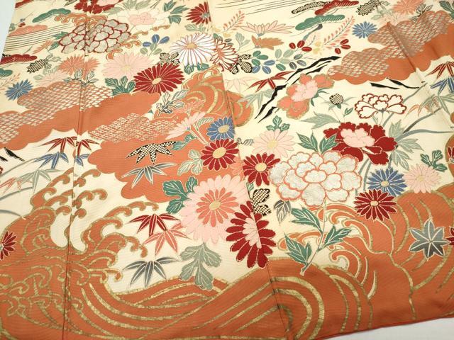 平和屋着物●セミアンティーク　振袖　草花文　金銀彩　正絹　逸品　CAAY3075vf