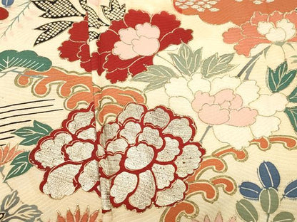 平和屋着物●セミアンティーク　振袖　草花文　金銀彩　正絹　逸品　CAAY3075vf