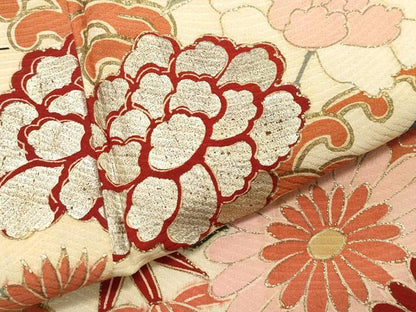 平和屋着物●セミアンティーク　振袖　草花文　金銀彩　正絹　逸品　CAAY3075vf