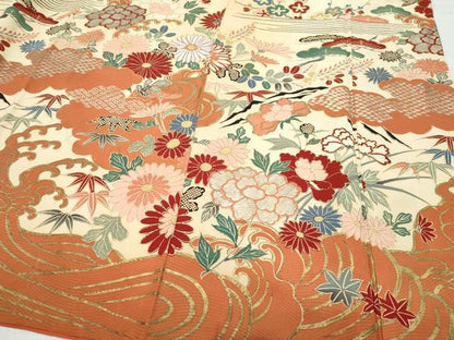 平和屋着物●セミアンティーク　振袖　草花文　金銀彩　正絹　逸品　CAAY3075vf