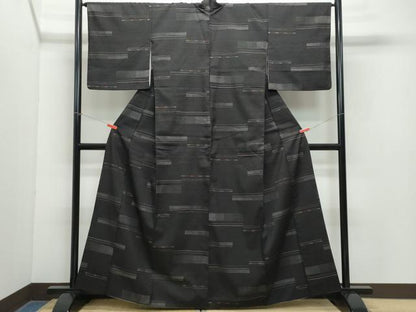 平和屋着物●上質な紬　横段文　正絹　逸品　CAAY3077vf
