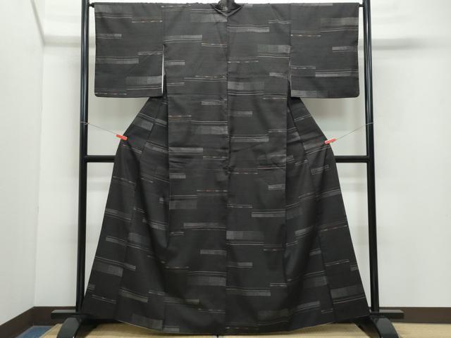 平和屋着物●上質な紬　横段文　正絹　逸品　CAAY3077vf