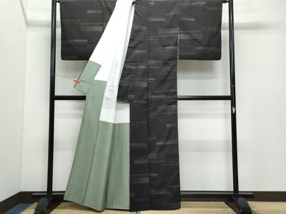 平和屋着物●上質な紬　横段文　正絹　逸品　CAAY3077vf