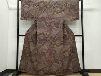 平和屋着物●上質な小紋 切嵌花唐草文 鬼しぼ縮緬 正絹 逸品 未使用 CAAY3081vf
