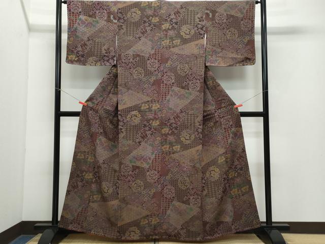 平和屋着物●上質な小紋 切嵌花唐草文 鬼しぼ縮緬 正絹 逸品 未使用 CAAY3081vf