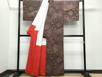 平和屋着物●上質な小紋 切嵌花唐草文 鬼しぼ縮緬 正絹 逸品 未使用 CAAY3081vf
