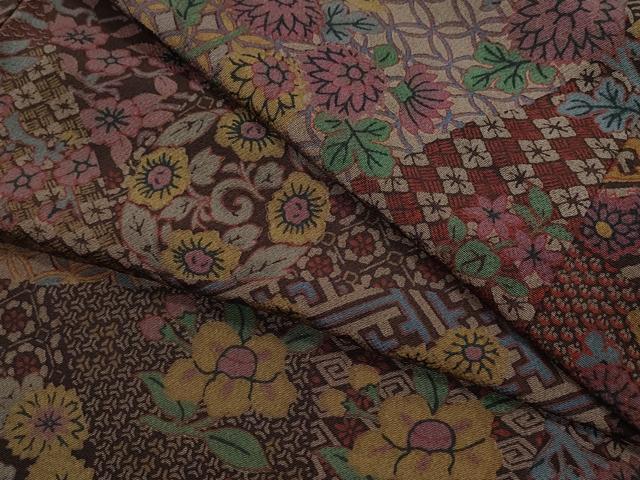 平和屋着物●上質な小紋 切嵌花唐草文 鬼しぼ縮緬 正絹 逸品 未使用 CAAY3081vf