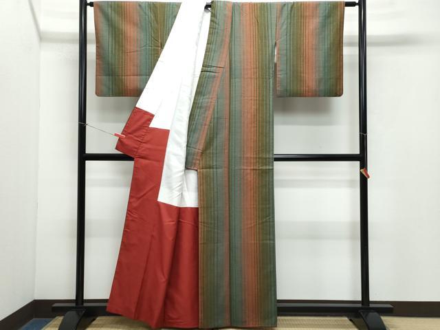 平和屋着物●上質な紬　縞　正絹　逸品　CAAY3082vf