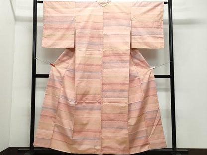 平和屋着物●紅花紬 米沢 横縞 正絹 逸品 未使用 CAAY3090vf