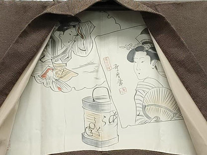 平和屋着物●男性　本塩沢　アンサンブル　蚊絣　正絹　逸品　CAAY3112vf