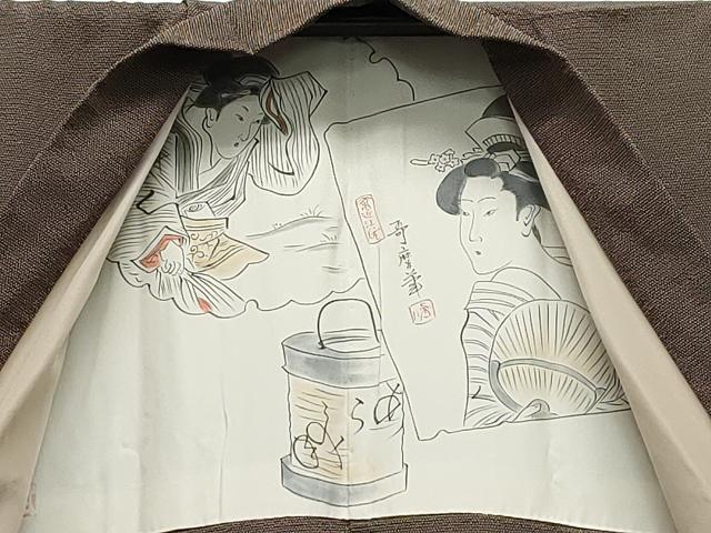 平和屋着物●男性　本塩沢　アンサンブル　蚊絣　正絹　逸品　CAAY3112vf