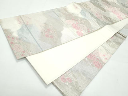 平和屋着物◎六通柄袋帯 花鳥文 銀糸 正絹 逸品 CAAY3155vf