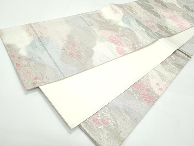 平和屋着物◎六通柄袋帯 花鳥文 銀糸 正絹 逸品 CAAY3155vf