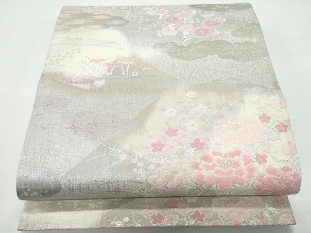 平和屋着物◎六通柄袋帯 花鳥文 銀糸 正絹 逸品 CAAY3155vf