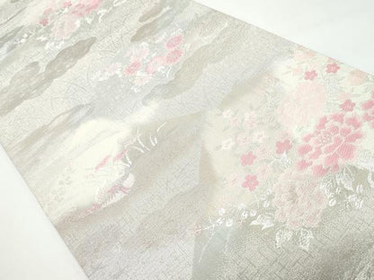 平和屋着物◎六通柄袋帯 花鳥文 銀糸 正絹 逸品 CAAY3155vf