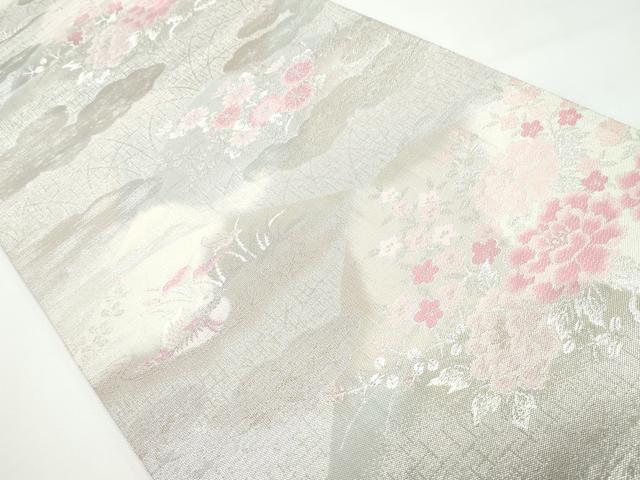 平和屋着物◎六通柄袋帯 花鳥文 銀糸 正絹 逸品 CAAY3155vf