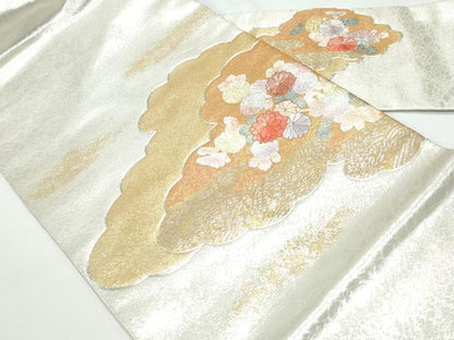 平和屋着物◎九寸名古屋帯 駒刺繍 雲重ね花文 金銀彩 正絹 逸品 CAAY3175vf