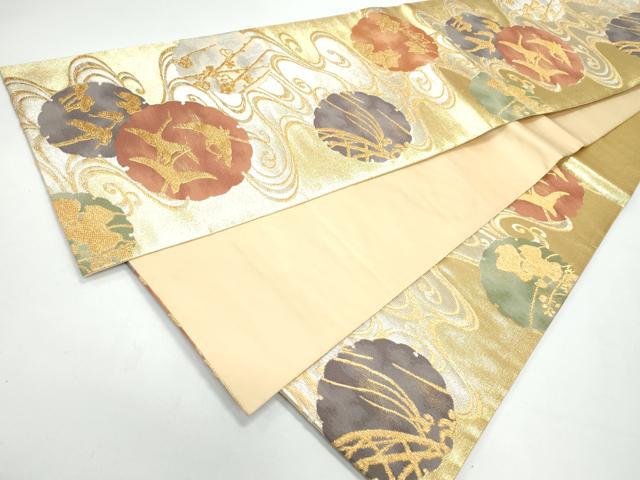 平和屋着物◎六通柄袋帯　箔楽つづれ　流水雪輪飛鶴松文　金銀糸　正絹　逸品　CAAY3181vf
