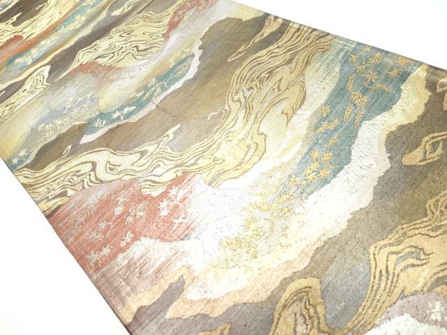 平和屋着物◎六通柄袋帯　流水飛鳥草花文　金銀糸　正絹　逸品　CAAY3185vf
