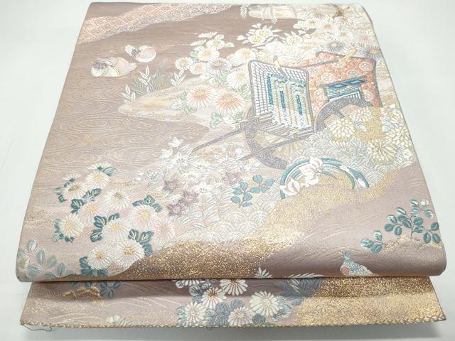 平和屋着物◎六通柄袋帯　道長競花文　金糸　正絹　逸品　CAAY3195vf