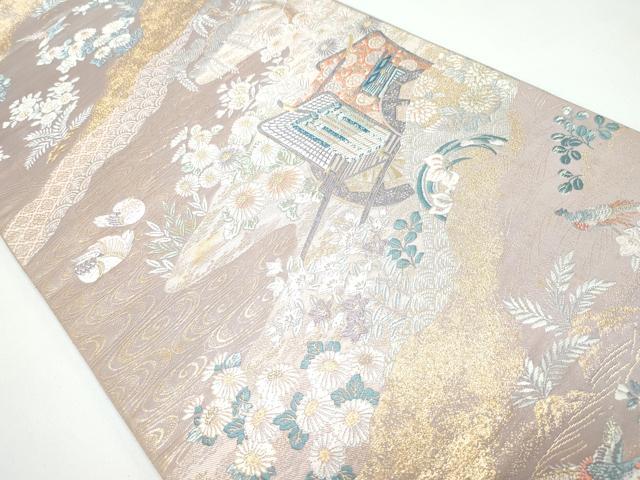 平和屋着物◎六通柄袋帯　道長競花文　金糸　正絹　逸品　CAAY3195vf