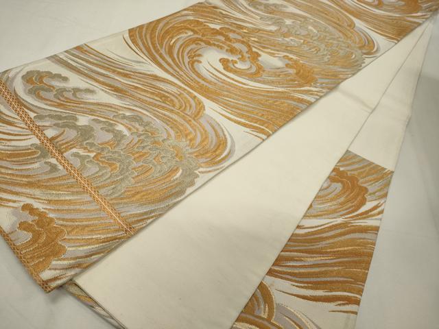 平和屋着物◎六通柄袋帯　立波文　金糸　正絹　逸品　CAAY3343oy