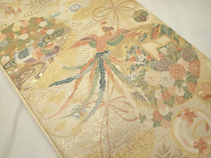 平和屋着物◎西陣 六通柄袋帯 唐織 鳳凰華飾文 金糸 正絹 逸品 CAAY3347oy