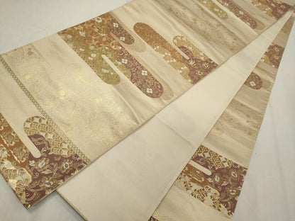 平和屋着物◎全通柄袋帯 唐織 吉祥花唐草文 花うさぎ 金糸 正絹 逸品 CAAY3360oy