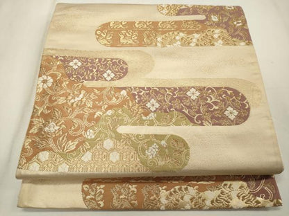 平和屋着物◎全通柄袋帯 唐織 吉祥花唐草文 花うさぎ 金糸 正絹 逸品 CAAY3360oy
