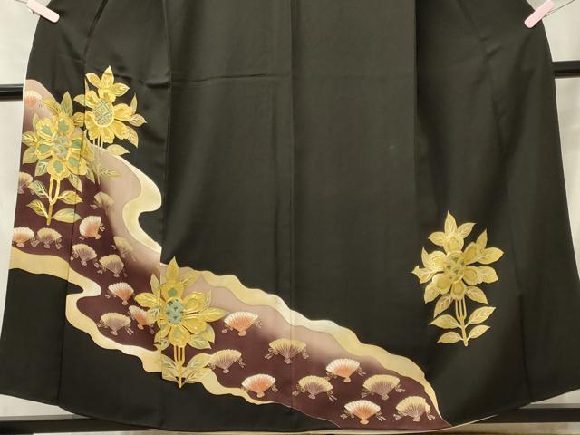 平和屋着物■豪華黒留袖　駒刺繍　桧扇花文　金彩　正絹　逸品　CAAY3379oy