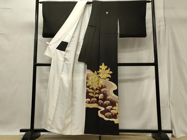 平和屋着物■豪華黒留袖　駒刺繍　桧扇花文　金彩　正絹　逸品　CAAY3379oy