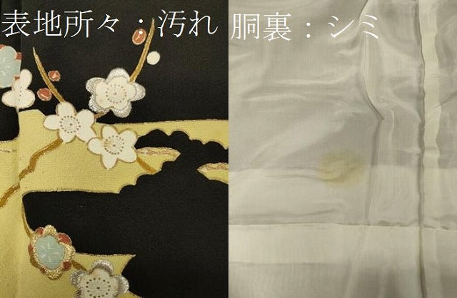 平和屋着物■豪華黒留袖　駒刺繍　流水枝梅松文　金銀彩　正絹　逸品　CAAY3380oy