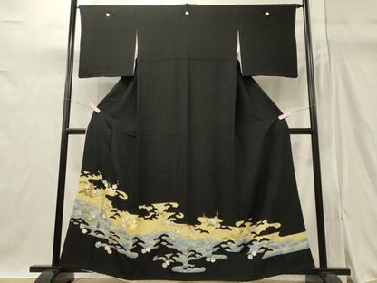 平和屋着物■豪華黒留袖　駒刺繍　流水枝梅松文　金銀彩　正絹　逸品　CAAY3380oy