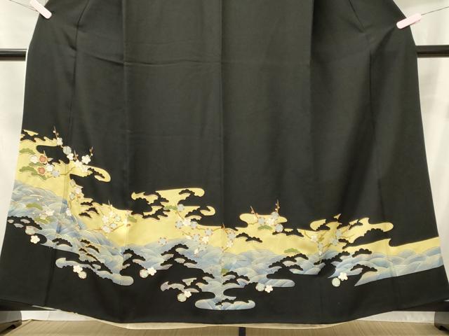 平和屋着物■豪華黒留袖　駒刺繍　流水枝梅松文　金銀彩　正絹　逸品　CAAY3380oy