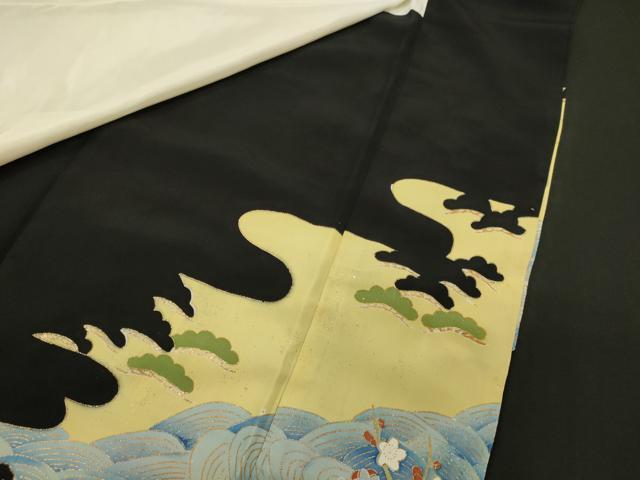 平和屋着物■豪華黒留袖　駒刺繍　流水枝梅松文　金銀彩　正絹　逸品　CAAY3380oy