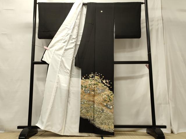 平和屋着物■豪華黒留袖　風景花鳥文　金彩　正絹　逸品　CAAY3498oy