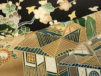 平和屋着物■豪華黒留袖　風景花鳥文　金彩　正絹　逸品　CAAY3498oy