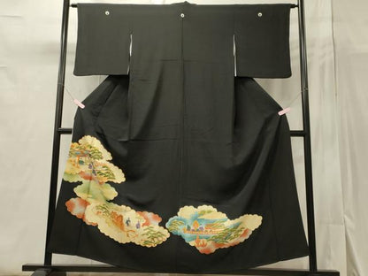 平和屋着物■豪華黒留袖　駒刺繍　風景人物花松文　金彩　正絹　逸品　CAAY3574oy