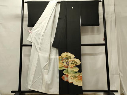 平和屋着物■豪華黒留袖　駒刺繍　風景人物花松文　金彩　正絹　逸品　CAAY3574oy