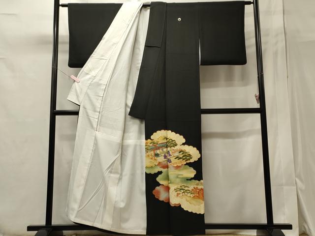 平和屋着物■豪華黒留袖　駒刺繍　風景人物花松文　金彩　正絹　逸品　CAAY3574oy