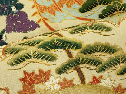 平和屋着物■豪華黒留袖　駒刺繍　風景人物花松文　金彩　正絹　逸品　CAAY3574oy