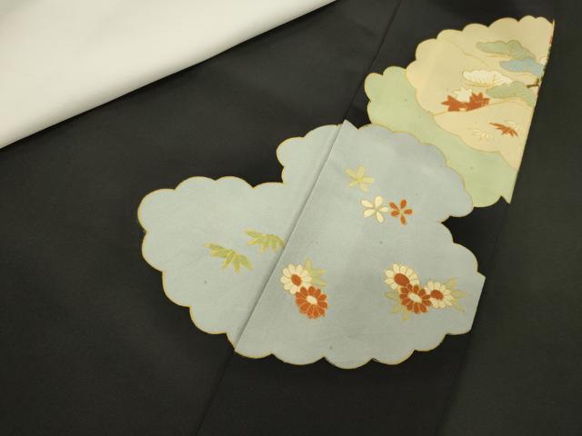 平和屋着物■豪華黒留袖　駒刺繍　風景人物花松文　金彩　正絹　逸品　CAAY3574oy