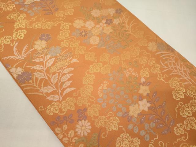平和屋着物◎六通柄袋帯　草花文　金糸　正絹　逸品　CAAY3592oy