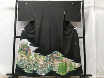 平和屋着物■豪華黒留袖　作家物　手描き　風景花文　正絹　逸品　CAAY3698xi