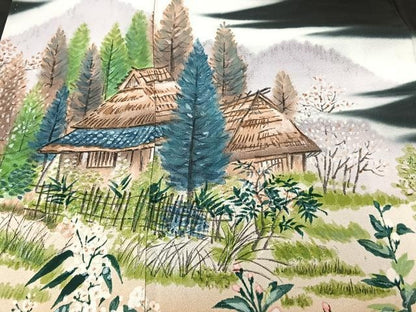平和屋着物■豪華黒留袖　作家物　手描き　風景花文　正絹　逸品　CAAY3698xi
