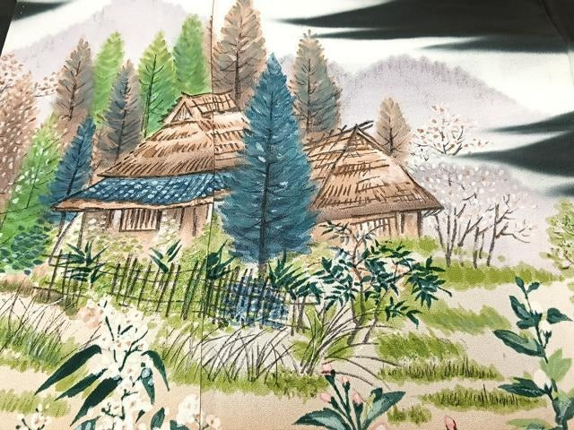 平和屋着物■豪華黒留袖　作家物　手描き　風景花文　正絹　逸品　CAAY3698xi
