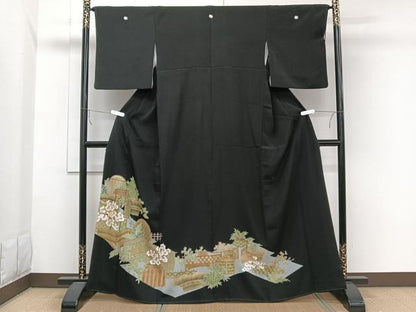 平和屋着物■豪華黒留袖　駒刺繍　風景文　金彩　正絹　逸品　CAAY3761xi