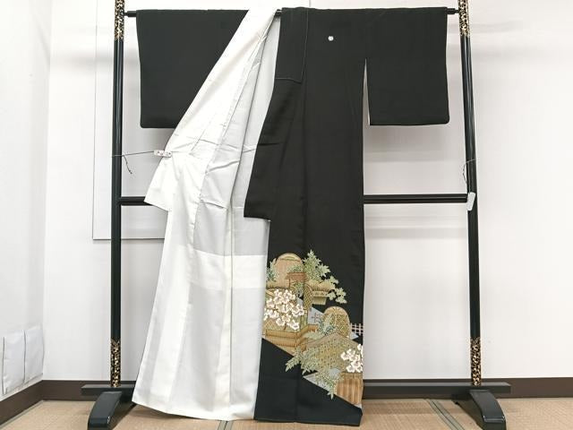 平和屋着物■豪華黒留袖　駒刺繍　風景文　金彩　正絹　逸品　CAAY3761xi