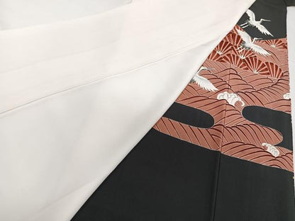 平和屋着物■豪華黒留袖　駒刺繍　飛鶴浜松文　金彩　正絹　逸品　CAAY3814xi