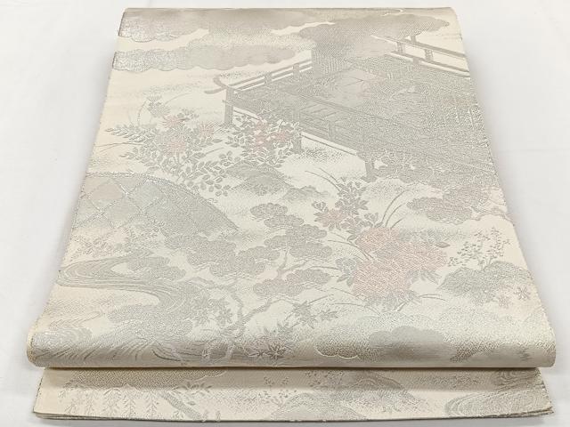 平和屋着物◎六通柄袋帯　唐織　風景文　銀糸　正絹　逸品　CAAY3851xi